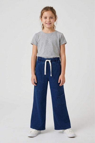 Unbraded Girls' Wide Leg Jeans - Soft and Stretchy Material - 6