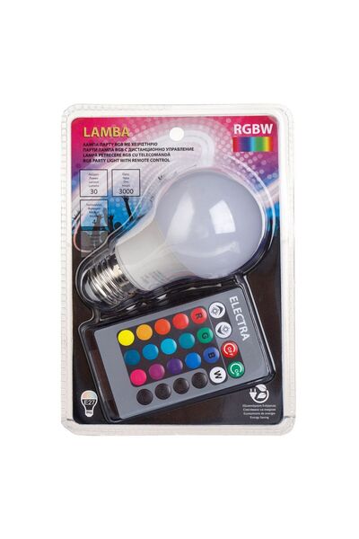 OEM RGBW LED парти крушка с дистанционно управление, 4 функции и 16 цвята, E27