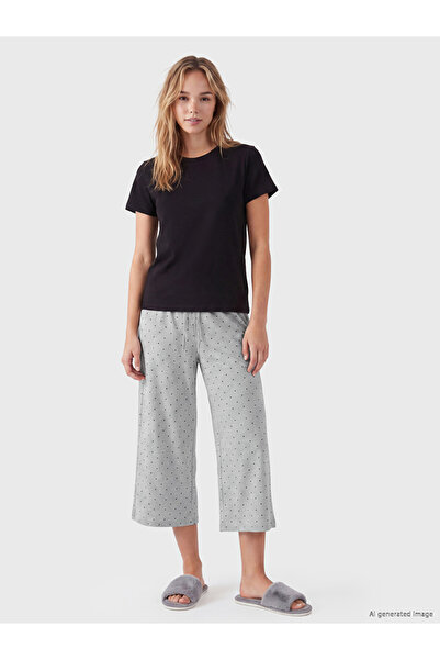 LC Waikiki Ozmarka New Season Gray Polka Dot Women's Capri Pajama Bottoms