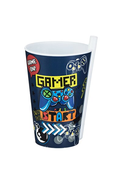 OEM Пластмасова чаша със сламка Blue Gamer 400 мл