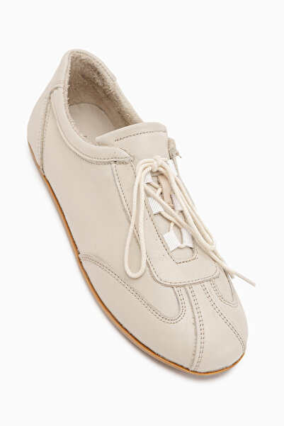 Limoya Berry Genuine Leather Beige Lace-Up Casual Women's Shoes