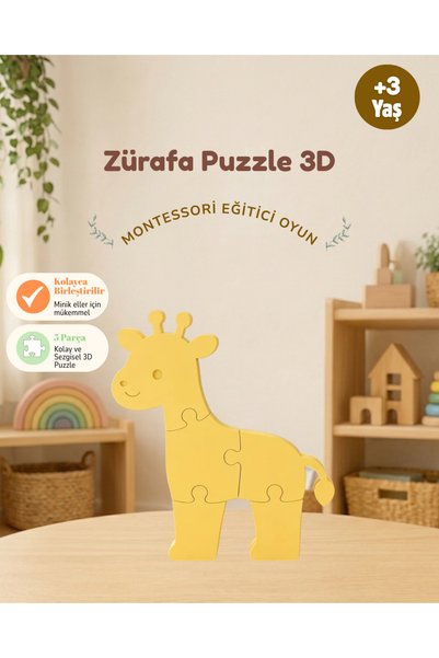 Pixmolab Zürafa 3D Yapboz Oyuncak - Montessori Eğitici Hayvan Puzzle