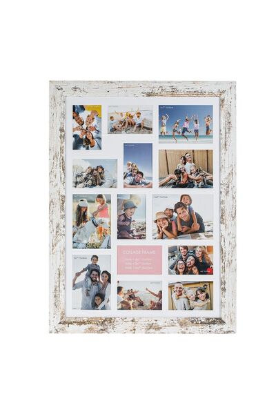 OEM Rama Foto Decorativa Paspartu din Lemn Alb Brushed (14 poze) 59x1.5x79cm