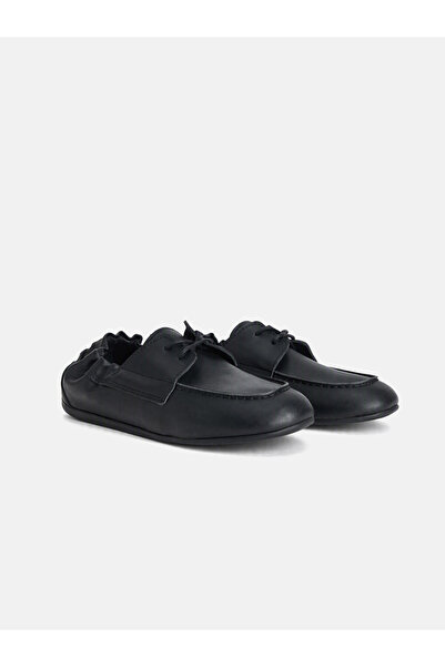 LC Waikiki Ozmarka New Season Black Leather Look Gathered Women's Loafer Shoes