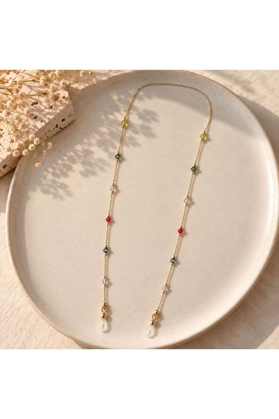 BIJUTERI Gzl-19002 Colorful Crystal Stone Gold Eyeglass Chain |   Eos Collective