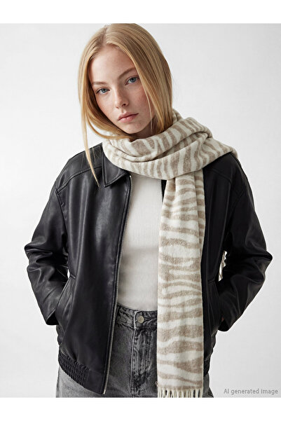 LC Waikiki Özmarka New Season Beige Patterned Women's Knitwear Scarf