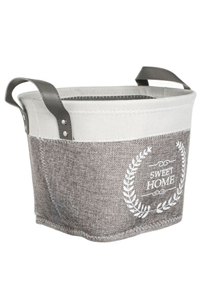 OEM Grey Beige Textile Storage Basket with Handles "Sweet Home" Ø30x20cm