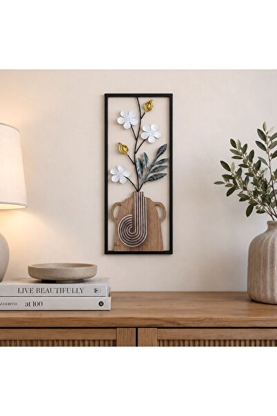 OEM Decoratiune Metalica de Perete Vaza cu Flori 25x50cm