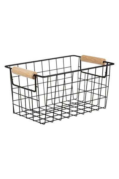OEM Cosulet Metalic Negru cu Manere din Lemn 24.5x15.5x13cm