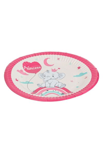 OEM Farfurii de Petrecere din Carton Bej Roz Elefant Curcubeu Princess Ø18cm ...