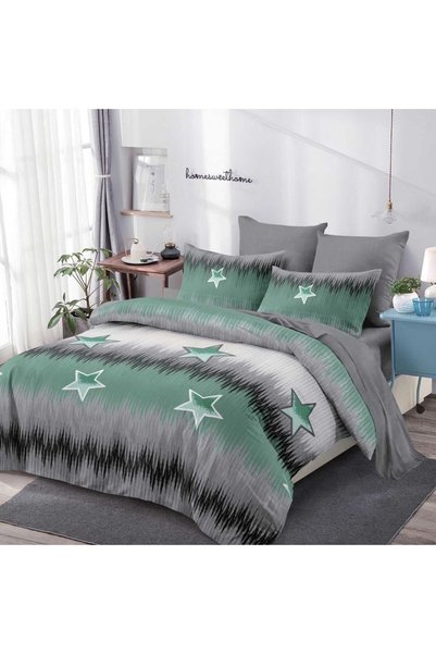 Generic Brand Finet Duvet Cover Set 6 Pieces, Modern Green Stars Pattern