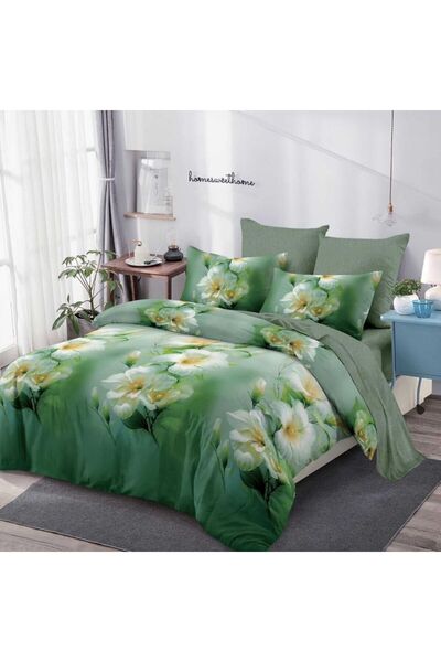 Generic Brand Finet Duvet Cover Set 6 Pieces, White Flowers Pattern on Green ...