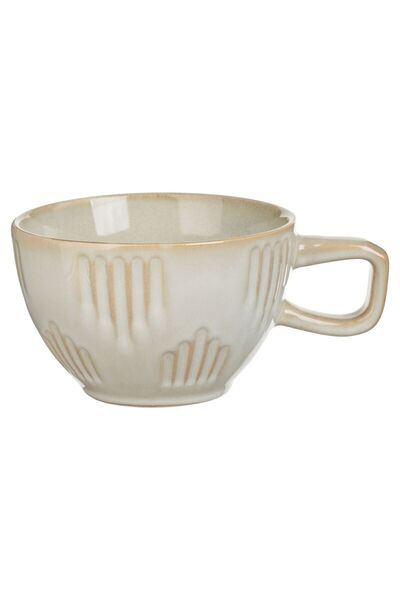 OEM Grey Brown Ceramic Cup with Line Pattern & Square Handle 400ml