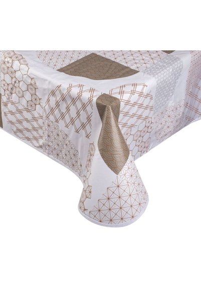 OEM Semicircles White Beige Laminated Tablecloth 180x140cm