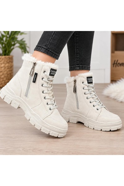 şıkadım Rany Kadın Peluş Detaylı Bağcıklı Yan Fermuarlı Kalın Tabanlı Sneaker...