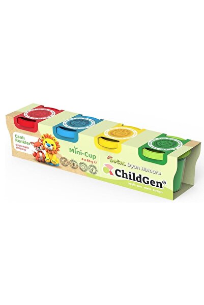 ChildGen Oyun Hamuru Minicup - 4'Lü Ana Renkler Set (4x65 gr)