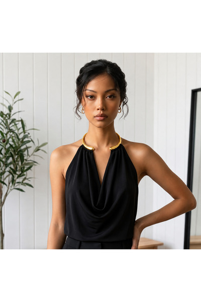 Golden Ring Halter Blouse - Altın Halka Detaylı Halter Bluz