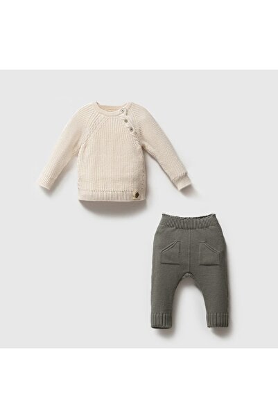 STRAWBABY Nipperland Buttoned Shoulder Baby Knitwear Set - Baby Top and Knitt...