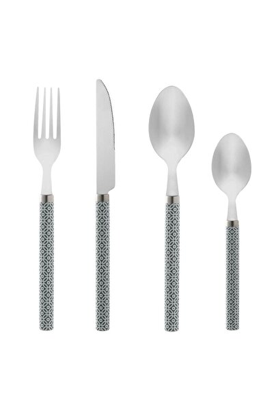 OEM Cutlery Set with Gray Handle White Patterns - 12pcs