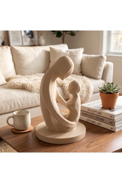 OEM Figurină decorativă abstractă „Părinte și Copil”, plastic, 15 cm, Crem
