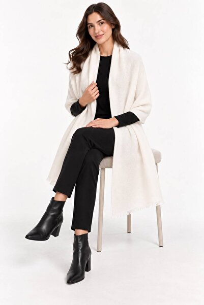 Sfg Life Moda Women's Plaid Patterned Soft Textured Tasseled Knitwear Shawl