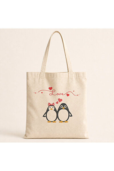 Mor Mürekkep Love Penguins platnena torba sa printom, torba za rame, model 00638