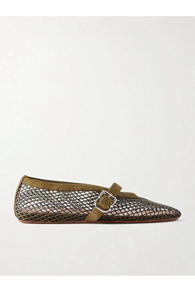 Shoes Suede-trimmed mesh ballet flats