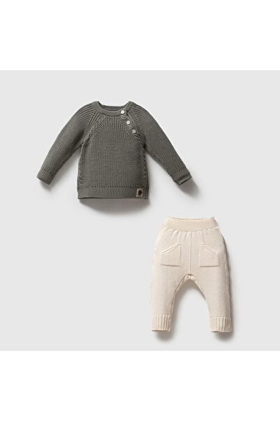 STRAWBABY Nipperland Buttoned Shoulder Baby Knitwear Set - Baby Top and Knitt...