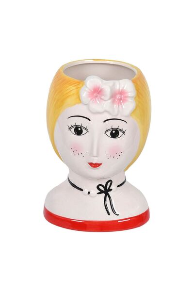 OEM Vaza - Masca Ghiveci Flori Bust Fata cu Par Blond 14x14x22cm - 1.55L