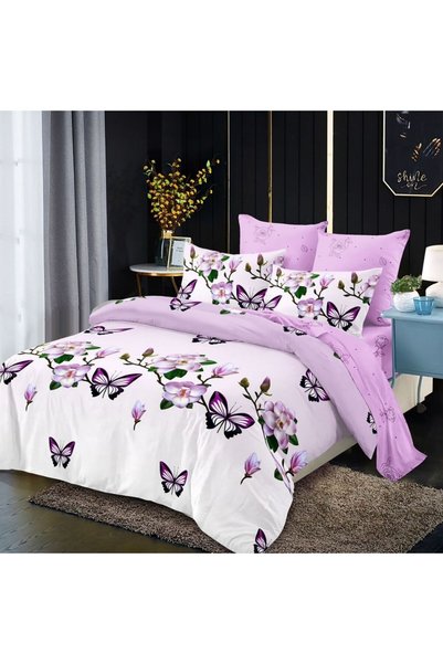 OEM Finet Duvet Cover Set 6 Pieces, Purple Flowers and Butterflies Pattern on...