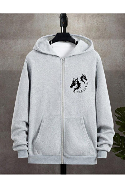 VAN VLECK Men's Gray Hooded Zippered Oversize Sweatshirt Winter School Cardig...