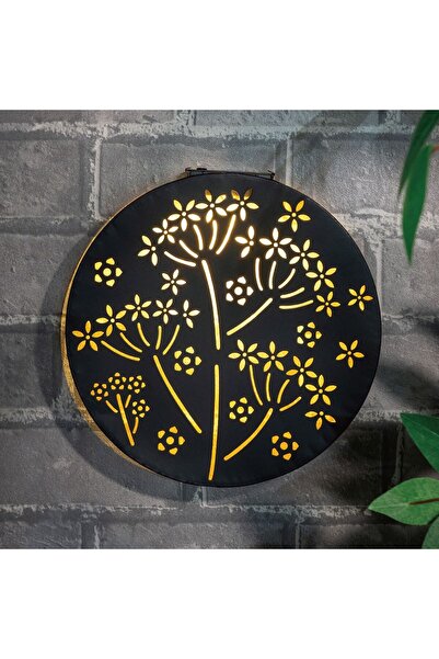 OEM Black Metal Solar Decoration with Flower Pattern Ø25cm