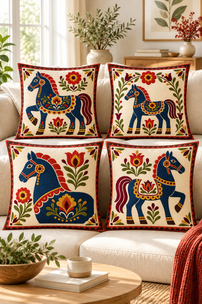 stellahomes Digital Printed Embroidery-Looking Horse Pattern Decorative Throw...