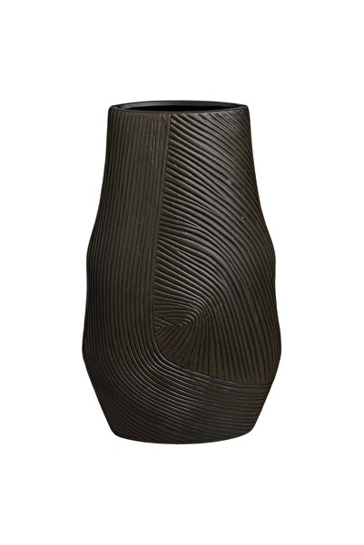 OEM Brown Ceramic Vase with Embossed Pattern 19x31cm