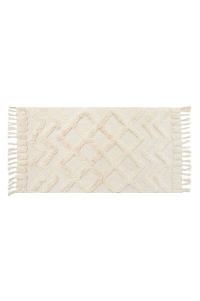 OEM Ecru Carpet with Tufted Relief Pattern and Fringes 100x65cm