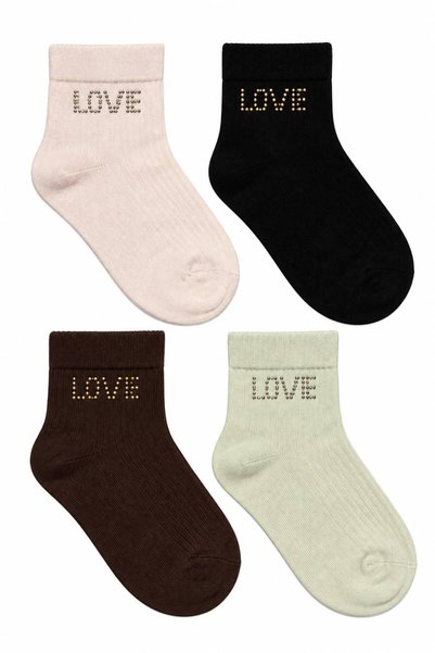 Etki Women's Stoned Love Patterned Short Socks Set of 4, Stylish Women's Sock...