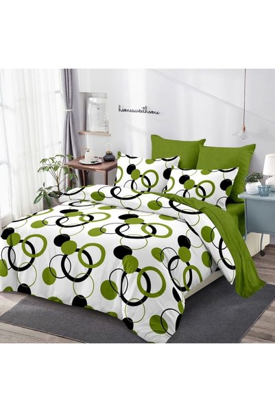 OEM Lenjerie de Pat Finet 6 Piese, Model Cercuri Moderne Verde și Negru