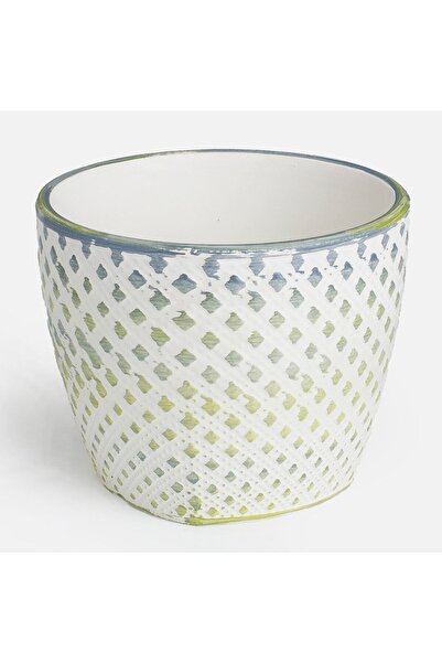 OEM Masca Ghiveci Flori Ceramica Alb Verde 10x8cm - 0,3L
