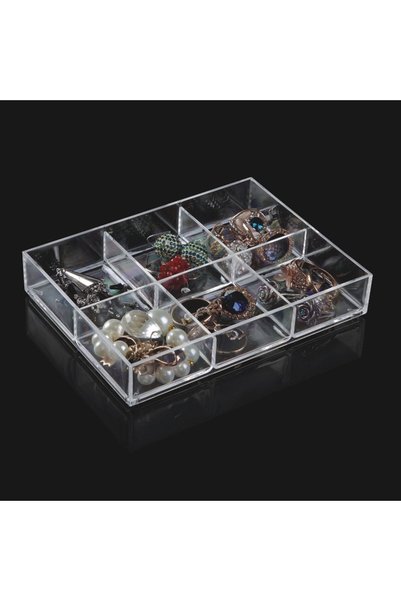 OEM Transparent Acrylic Jewelry Organizer Stand with 6 Compartments 15x11x2.5cm