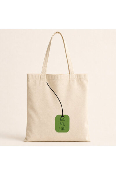 Mor Mürekkep Bismillah Green Black Printed Cloth Bag Shoulder Bag