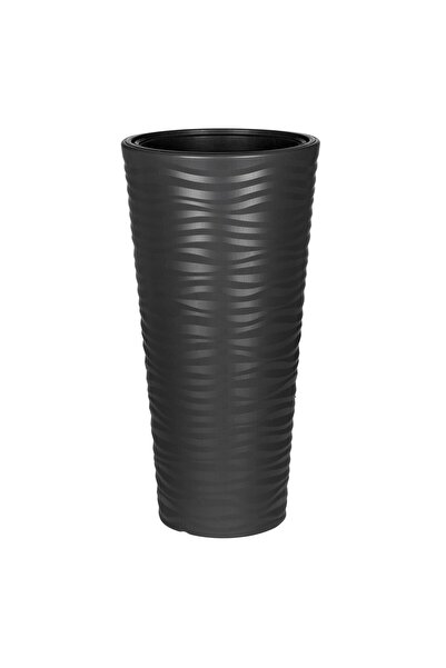 OEM Ghiveci Conic din Plastic Antracit cu Dungi Ø35x69cm - 85L