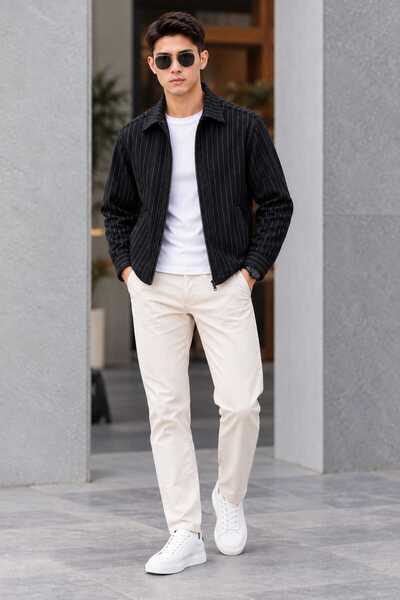 YNGMENCLASS Seasonal, Zippered, with Side and Inner Pockets, Striped Checked ...