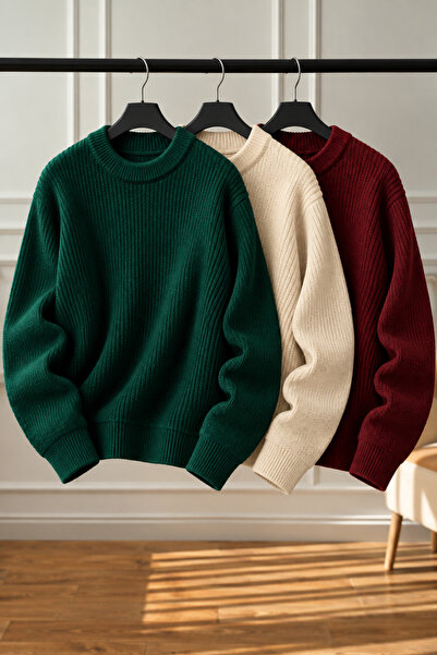 pepule Women's 3-Piece Crew Neck Oversize Knitwear Sweater Soft Knitted Sweater
