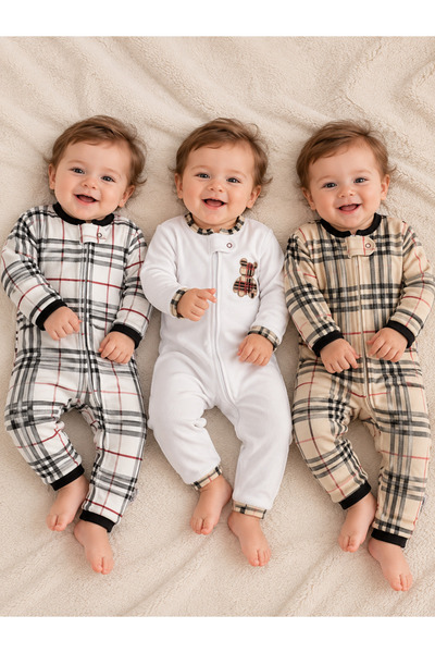 PonçiKids Premium Bebek Fermuarlı 3’lü Tulum Seti – Yumuşak Kumaş, Konforlu v...