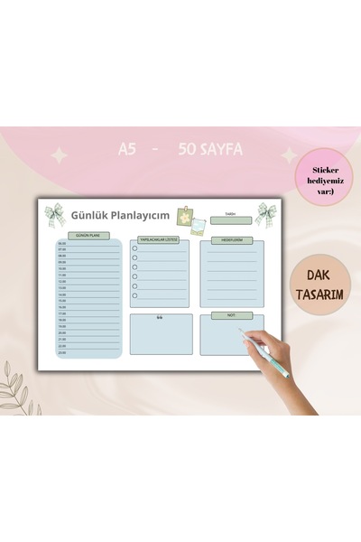 Günlük Planlayıcı Defter A5 Saatli Yapılacaklar Listesi Bloknot 50 Yaprak Çek Kopar To Do List
