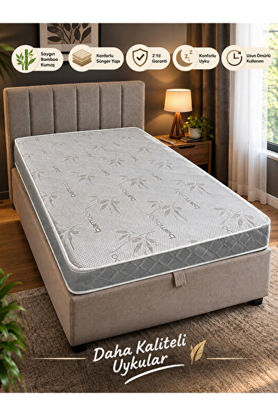 Zelis Mobilya Tek Kişilik Full Ortopedik Bamboo Yaysız Sünger Yatak 12 cm