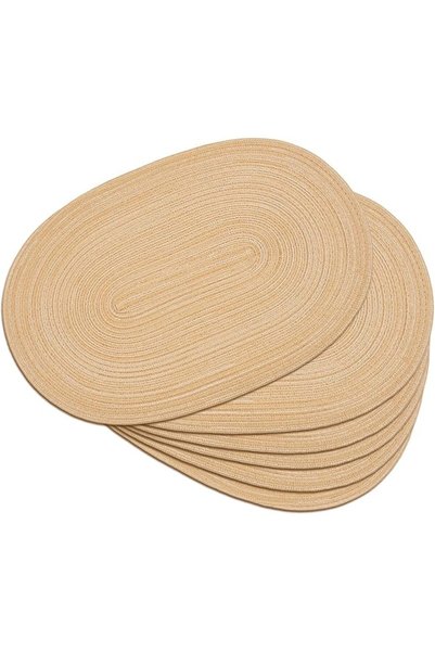 GENERAL Noctiflorous Oval Braided Placemats Set of 6 Woven 12x18 Inch Non Sli...