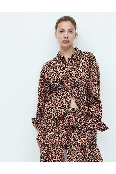 Marks & Spencer Saf Pamuklu Leoparlı Pijama Üstü