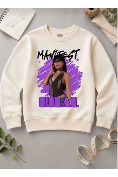 NOFLEN Kız Çocuk Manifest Hilal Baskılı Krem Sweatshirt