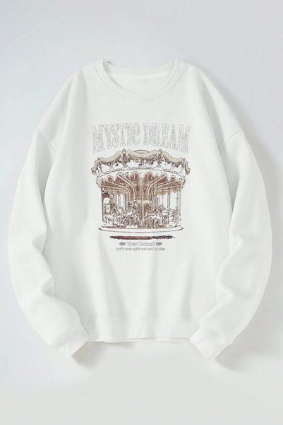 Vento Luna Mystic Dream Front Printed White Crew Neck Sweatshirt